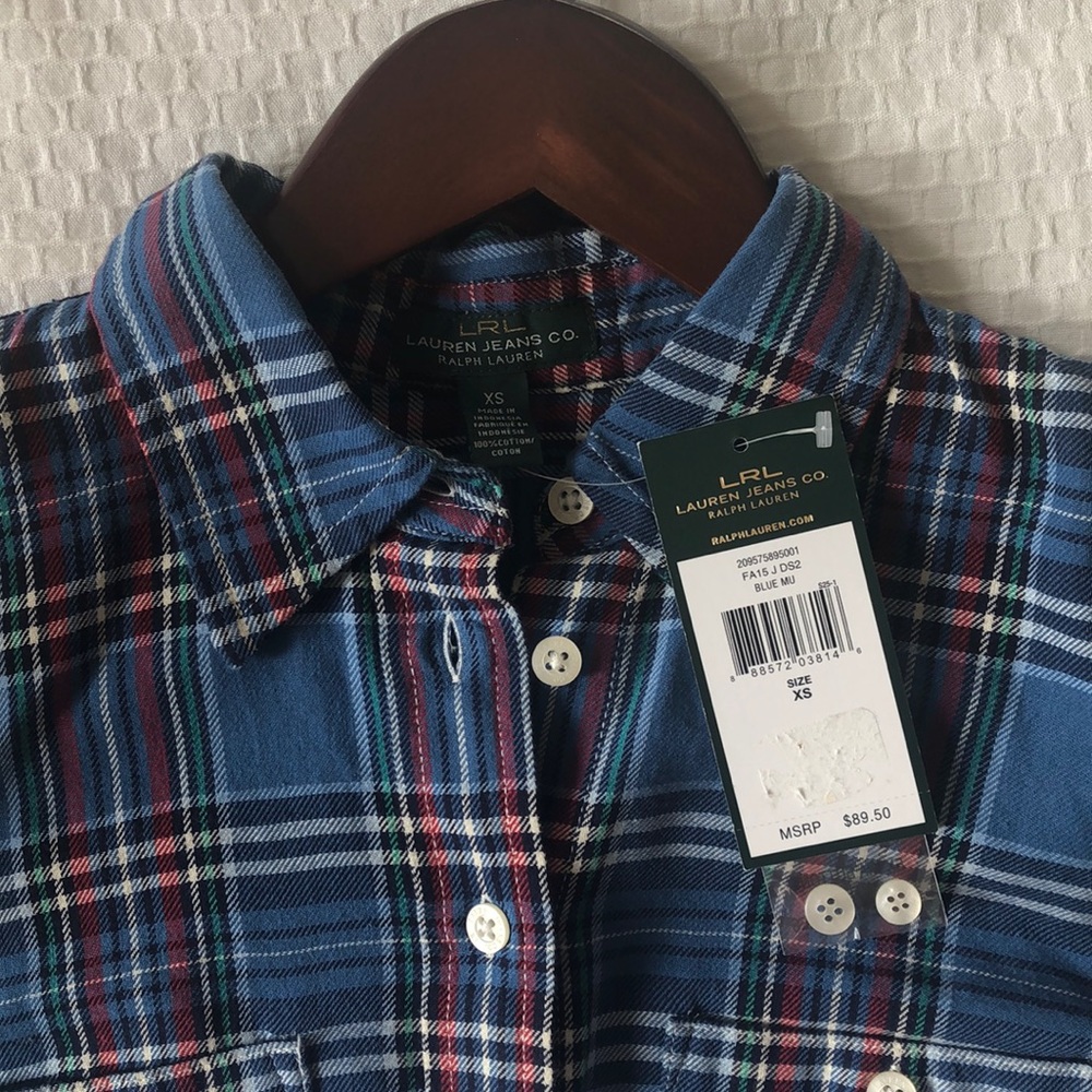 LRL Ralph Lauren Blue Plaid Shirt. Brand New!